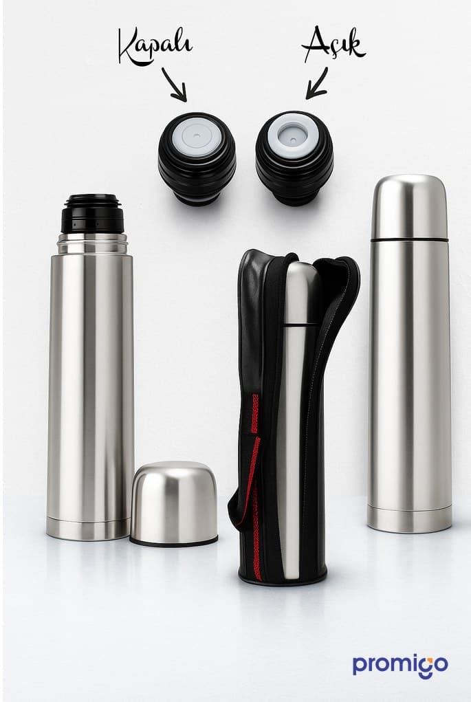Bardaklı Kılıflı Çelik Termos 500ml – görsel 2