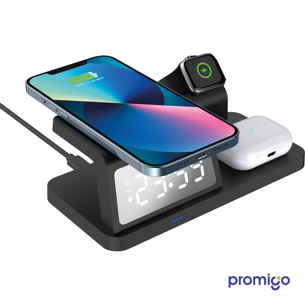 Masaüstü Saatli Wireless 3lü Şarj İstasyonu