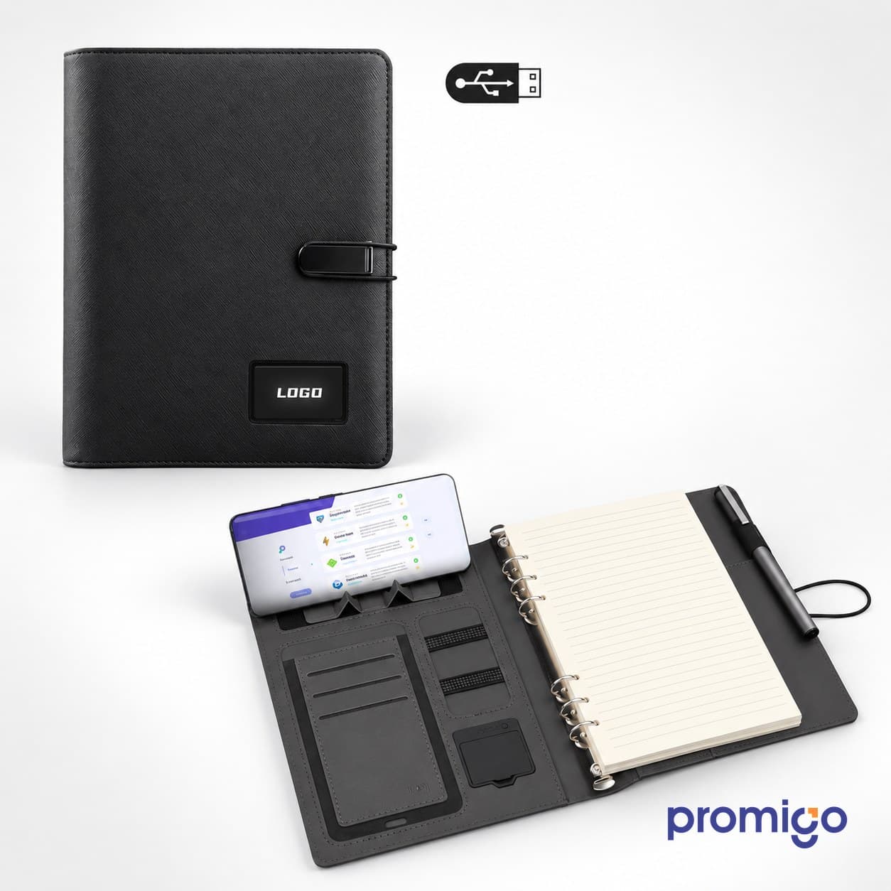 Powerbank ve USB Özellikli Wireless Sarjlı Organizer Defter