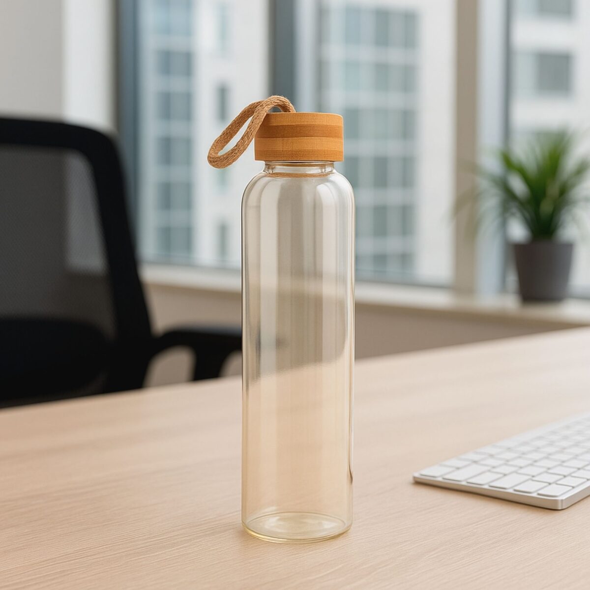 MG0770 - Bambu Kapaklı Cam Matara 500 ml - Görsel 1