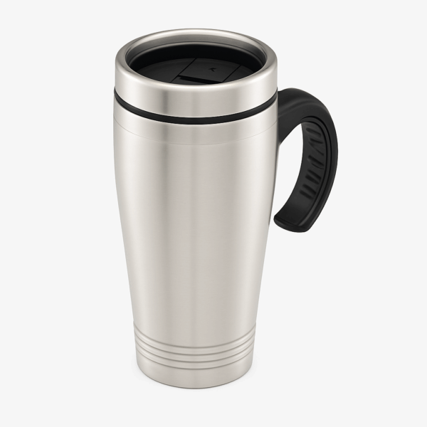 MG11731 - Kulplu Mug Metalik Gümüş Çelik Termos 450 ml