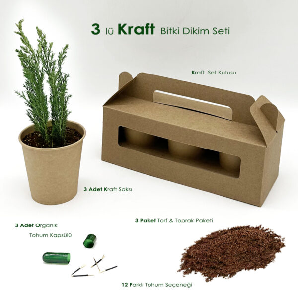 MG11866 - Kraft Kutulu Doğa Dostu Üçlü Bitki Dikim Seti